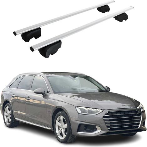 OMAC Dachtrager Quertrager für Audi A4 B9 Avant 2016-2025 – City Crash getestet – ISO PAS 11154:2006 – Abschliessbar – Max 75 kg – 2 Stangen Stahl Silber (1/5)