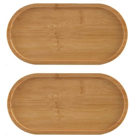Lot de 2 Plateaux en bambou, Ovale, Bois naturel, Pour service et décoration, Maison et bureau (1/5)