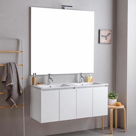 Mobile Bagno Sospeso 120Cm Bianco Con Ante E Specchio 120X110 Bilbao (1/5)