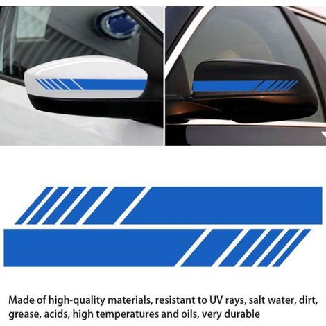 Autocollant Réfléchissant - Pour Rétroviseur Voiture - Bande Latérale Personnalisable - Bleu - 2 Pièces (1/5)