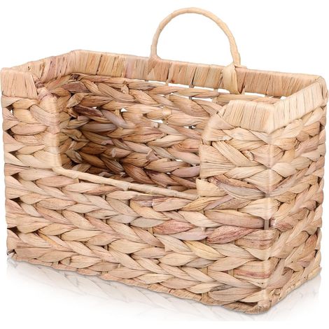 Porte-revues suspendu tissé jacinthe d’eau panier osier mural bohème moderne avec poignée, rangement journaux courrier maison bureau (1/5)