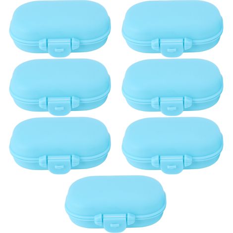 Lot de 7 boîtes à médicaments portable bleu, mini organiseur détachable avec 4 compartiments, étui de sécurité pour voyage en extérieur (1/5)