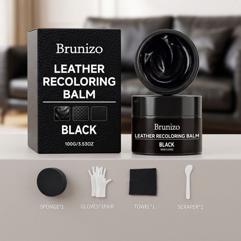 Kit de coloration pour cuir noir pour l'entretien quotidien des canapés, chaussures, sacs et articles de maroquinerie : 100 g + 1 éponge + 1 gant + 1 serviette + 1 raclette (1/5)