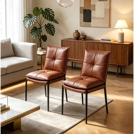 2er-Set Esszimmerstühle 48x55x87 cm in Braun und Schwarz, mit ergonomischer Lehne und stabilem Metallgestell (1/5)