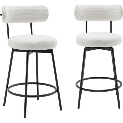 Lot de deux tabourets de bar assise rotative métal noir et tissu blanc - L 50 x P 50 x H 92cm - Iris