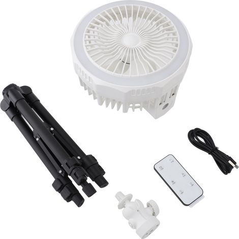 Ventilateur trépied lumineux avec trépied pliable, oscillation à 120°, 4 vitesses de ventilation, 3 niveaux de luminosité, télécommande, batterie 10 000 mAh (1/3)