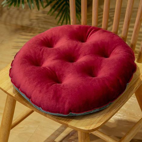 Coussin de chaise moelleux et chaud, assorti aux couleurs vives, en peluche douce, pour l’automne et l’hiver, rond, rouge bordeaux 40x40 cm (1/5)