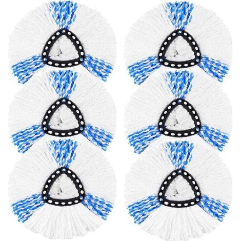 Têtes de brosse de rechange pour Vileda Turbo 2-en-1 EasyWring & Clean, compatibles avec le kit de remplacement de têtes de brosse O-Cedar (6 blanches-bleues). (1/4)