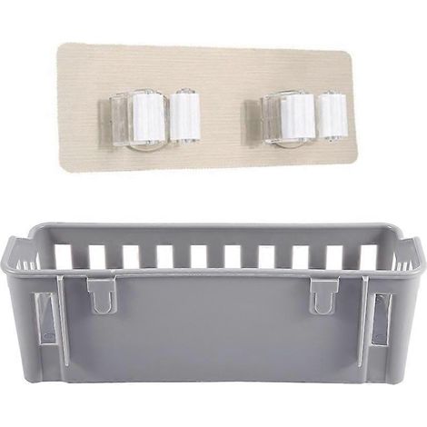 Support mural adhésif pour balai et serpillère, étagère en plastique pour salle de bain, panier de rangement mural sans perçage (1/5)