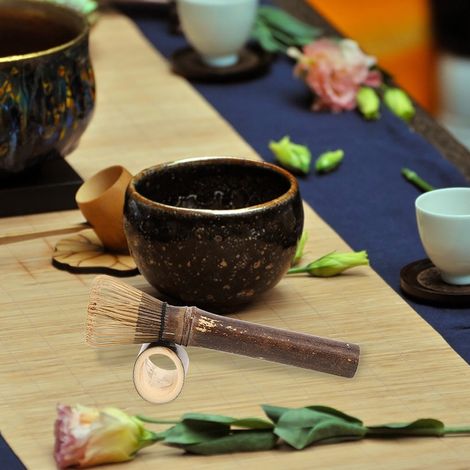 Fouet à thé vert matcha Chasen en bambou naturel, outil pinceau à poudre à long manche, violet (1/5)