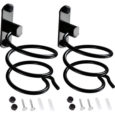 2er-Set Wandhalterungen für Haartrockner, Aluminium-Haarglätterhalterung, Wandhalterung für Haartrockner-Organizer, Haartrocknerhalterung für Hotel, Badezimmer, Friseursalon, Schwarz (1/5)
