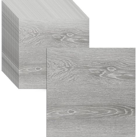 Lot de 20 dalles de sol en PVC autocollantes - Aspect bois - Panneaux muraux décoratifs pour salon, chambre à coucher, cuisine - 30 x 30 cm - Chêne gris clair (1/5)