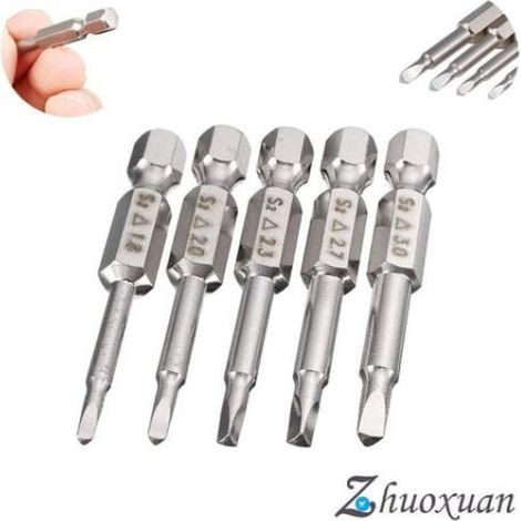 Bits Pour Tournevis Électrique Triangle - Acier S2 - Tige Hexagonale 6,35 mm - Longueur 50 mm - Tailles Δ1,8 Δ2,0 Δ2,3 Δ2,7 Δ3,0 - Lot de 5 (1/5)