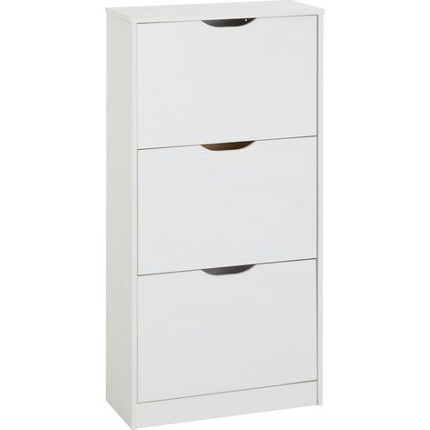 Idimex – Meuble à chaussures en pin massif lasuré blanc – 3 abattants – Rangement pour 18 paires – Dimensions 116 x 59 x 25 cm (1/5)