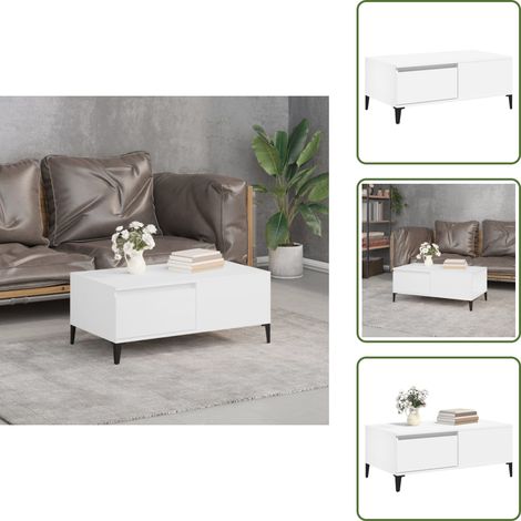 Table basse Blanc 90x50x36,5 cm Bois d'ingénierie - Table Basse Blanche - Meuble Salon - Table D'appoint - Table De Canapé - Rangement Tiroir (1/5)