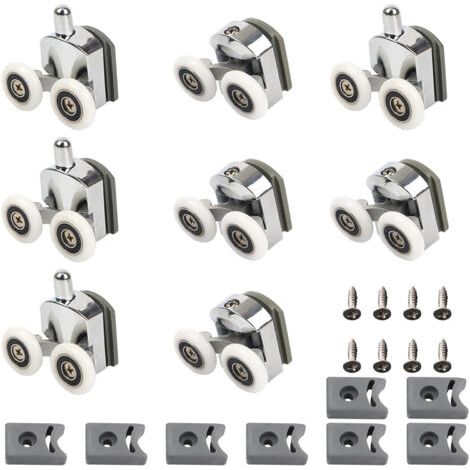 royaluxe-Rouleaux de porte de douche 23mm – 4 rouleaux supérieurs et 4 rouleaux inférieurs – Alliage de zinc avec revêtement chromé – Roues en plastique résistant (1/5)