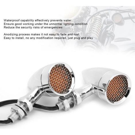 clignotants 2pcs Moto LED Clignotant Lampe 12V 10mm Ambre Lumière Chrome Plaqué Shell Universel (1/4)