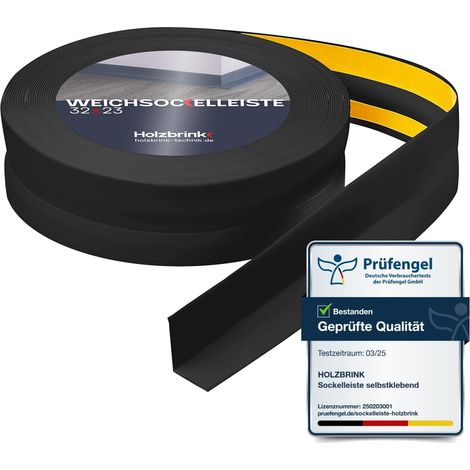 HOLZBRINK Weichsockelleiste selbstklebend PVC 32x23mm, 5 m Küchenleiste Arbeitsplatte Abschlussleiste selbstklebend für Badezimmer Farbe: Schwarz