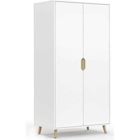 Idmarket – Armoire scandinave 2 portes blanche 80 cm – Penderie avec étagères de rangement – Dimensions 80x48x167 cm – MDF et pieds en pin