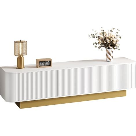 Meuble TV 170cm design arrondi, façade texturée et passage de câbles (1/5)