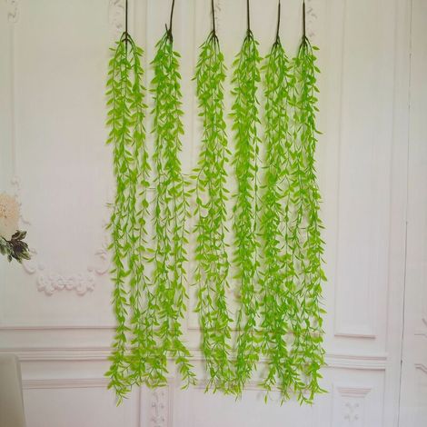 Suspension murale en rotin simulant des plantes vertes de saule pleureur Simulation de plantes aquatiques Décoration murale de feuilles de saule Décoration de verdure(6 pièces) (1/5)