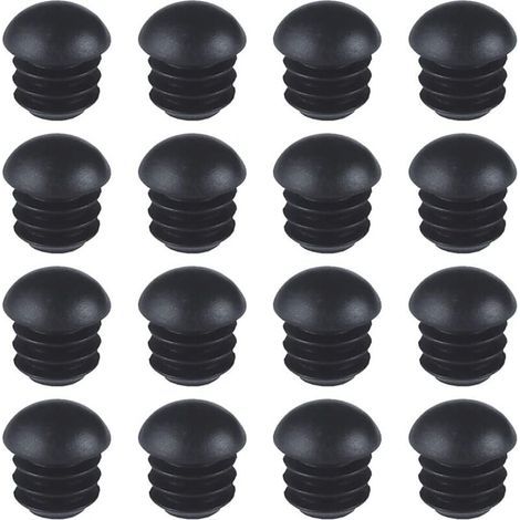 Runde Kunststoff-Endkappen (16 mm) (Schwarz), 16 Stück, Runde Stuhlrohr-Endkappen, gerippte, gewölbte runde Endkappen für Tisch-, Stuhl- und Möbelbeine (1/5)