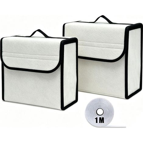 Organisateur de coffre en feutre Lot de 2 30x19x27cm avec plateau amovible et bande velcro Crème Blanc