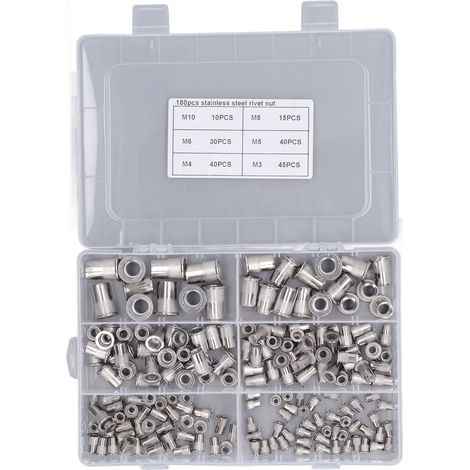 Boîte de 180 écrous à sertir en acier inoxydable 304, à tête plate, filetage M3/M4/M5/M6/M8/M10. (1/5)