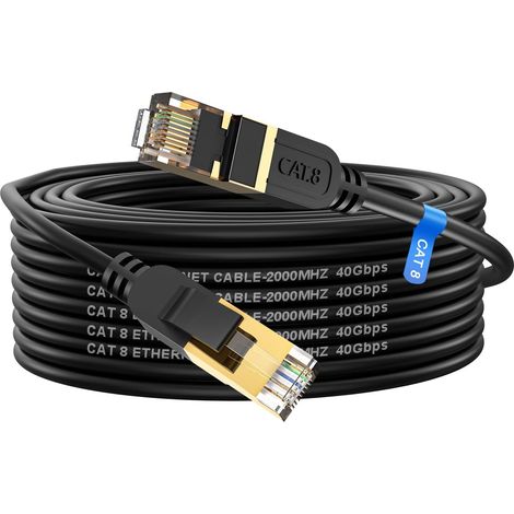 Cat 8 Câble Ethernet 10m, Cable RJ45 Cat 8 Super Débit 40Gbps 2000MHz Double Blindage Compatible avec Routeur Switch Modem Décodeur TV Box Internet PS5 PS4 Xbox Console de Jeux PC (1/5)
