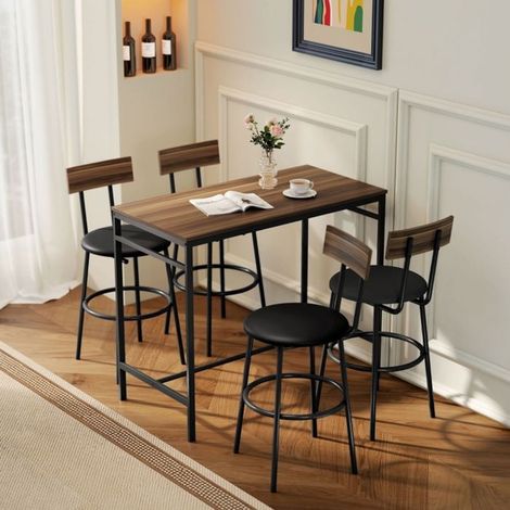Lot de Chaises 4 chaises design industriel Chaise Repas bois acier brun (1/5)