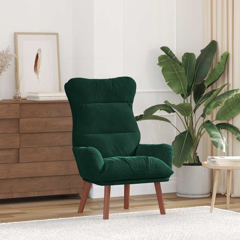 Fauteuil relax en velours vert foncé, pieds en hévéa, 69 x 74 x 93 cm - PANGIVO (1/5)