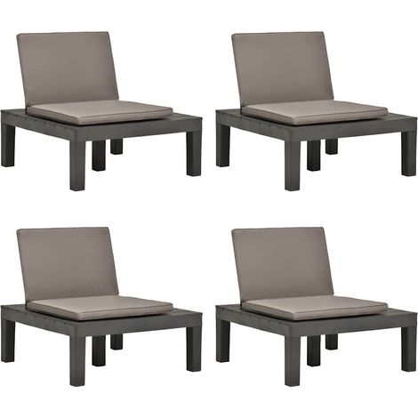 vidaXL Tumbonas jardín con cojines 4 unidades plástico gris antracita (1/5)