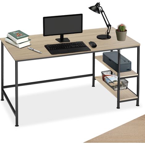 Bureau style industriel étagère en panneau aggloméré bois clair (1/5)