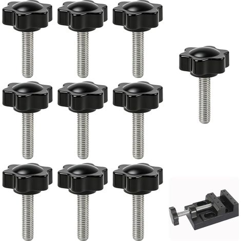 Rändelschrauben M6x25 mm – 10er-Pack – Kunststoff und verzinkter Stahl – Werkzeugloses manuelles Anziehen – Maschinen und Möbel – Schwarz und Silber (1/5)