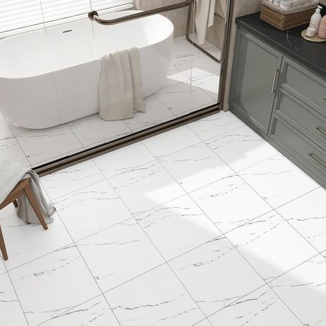 30X30CM 30 Dalles de Sols PVC Adhesive Cuisine Sticker Carreaux Sols Adhesif Blanc et Noir Vinyle Adhesif Chambre Salon Carrelage Adhésif Sol Effet Marbre Blanc Revêtement Sol Adhésif Marbre (1/5)