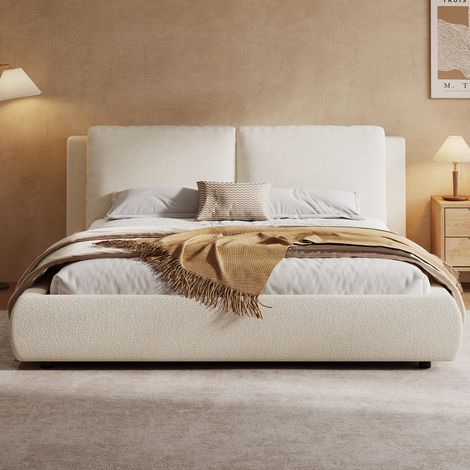 letto contenitore 180x200 bouclé beige imbottito OKMYHOME (1/5)