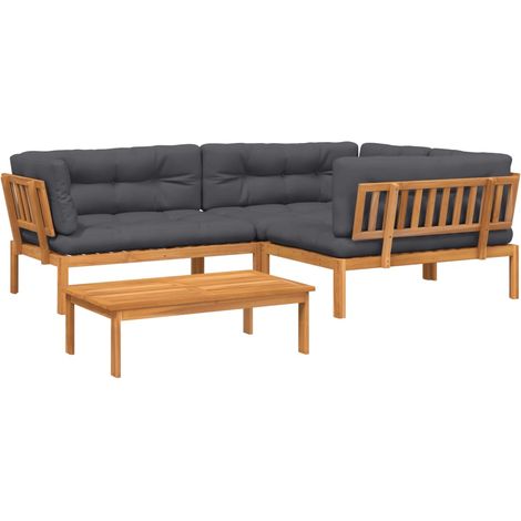 Maison Exclusive - Set Divani Pallet Giardino 4pz Cuscini Legno Massello Acacia (1/5)