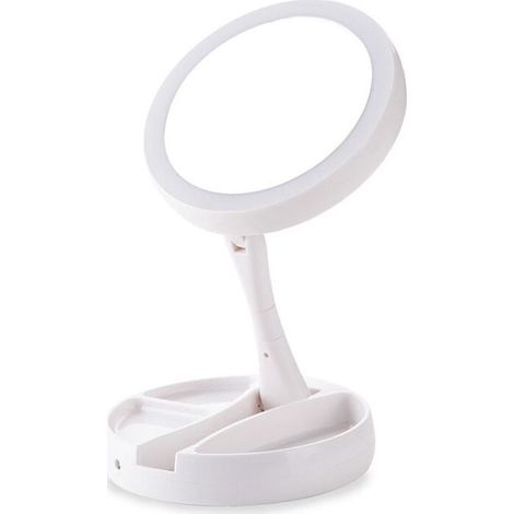 Miroir Cosmétique LED Miroir Maquillage Grossissant 10x et 1X Double Faces Miroir Lumineux Rechargeable avec Câble USB, Pliable pour Stockage, Portable pour Maison et Voyage (1/5)