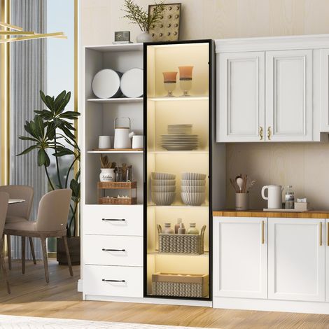 MEUBLIV Vitrine 80 x 40 x 160 cm Weiß – LED, 3 Schubladen, Stauraum, ohne Matratze (1/5)