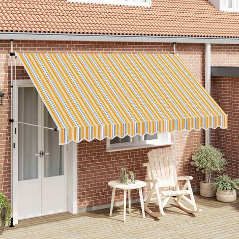 Auvent rétractable manuel 350x120 cm – Store banne extérieur en polyester imperméable et anti-UV, cadre acier, jaune et bleu (1/5)