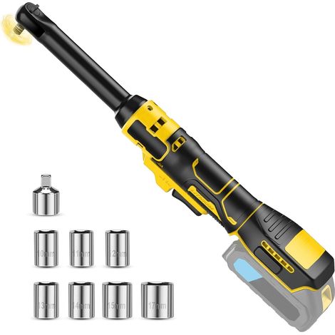 Extended 80N.m 3/8" Electric Ratchet Wrench Kit Compatible with Dewalt 18V 20V, 16cm Cordless Ratchet Wrench Driver Kit with 7 Sockets, 1/4" Adapter, Powered Ratchet Wrench with Light