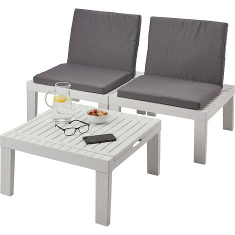 Dmora - Outdoor-Lounge-Set Cervia, Gartenset mit 2 Sitzen mit Rückenlehne und 1 Multifunktionsmodul, Sitzecke mit Kissen, 100 % Made in Italy, Weiß, mit verstärkter Verpackung