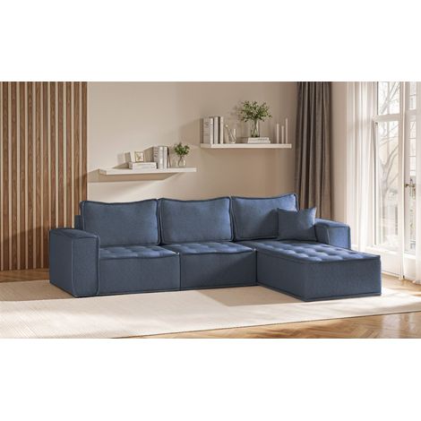 Ecksofa Modulsofa 3-teilig SANDE Stoff Raven Blau Ottomane Rechts (1/5)