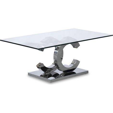 Table basse élégance moderne en verre pour salon - Verre clair aux reflets argentés (1/5)