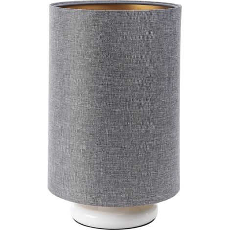 Lampe de chevet Marengo - Tissu graphite gris anthracite, intérieur doré, pietement blanc (1/5)
