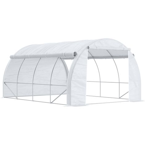 Folientunnel-Gewächshaus 397 x 300 x 200 cm mit UV-Schutz, weißer verzinkter Stahlrahmen (1/5)