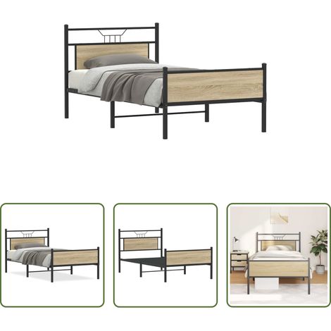 Sommier métal - Cadre de lit sans matelas chêne sonoma 100x200 cm (1/5)