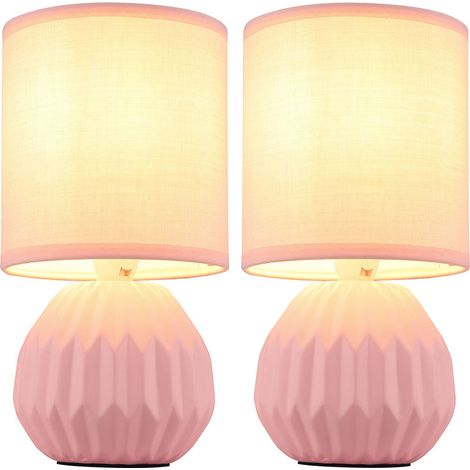 Lampe de table rose Céramique Lampe de chevet Lampe d'appoint Lampe de salon Textile, 1x E14, DxH 12 x 23 cm, Lot de 2