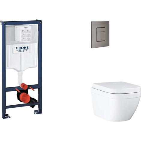 Grohe Rapid SL - Set bâti-support, cuvette, abattant SoftClose, plaque de déclenchement Skate Cosmopolitan, Triple Vortex, Hard Graphite brossé SANI11BB5117 (1/5)