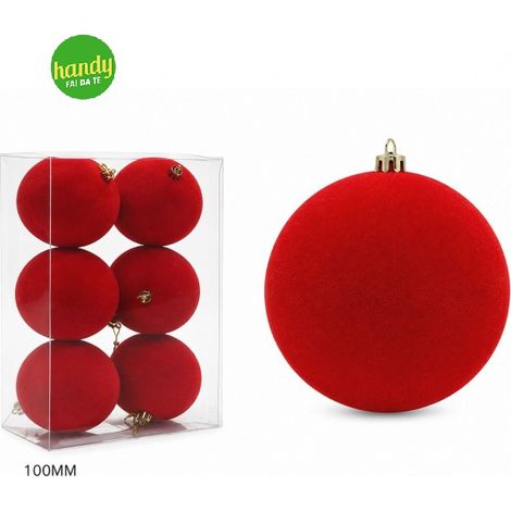 Set 6 Palle di Natale General Trade Rosse in Velluto Lisce Ø100 mm